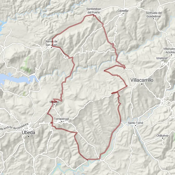 Miniatuurkaart van de fietsinspiratie "Avontuurlijke gravelroute naar Sabiote" in Andalucía, Spain. Gemaakt door de Tarmacs.app fietsrouteplanner