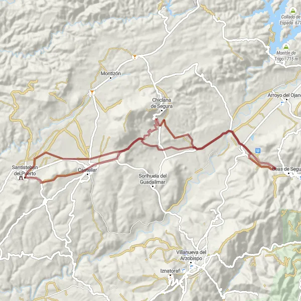 Miniatura della mappa di ispirazione al ciclismo "La Via dei Castelli" nella regione di Andalucía, Spain. Generata da Tarmacs.app, pianificatore di rotte ciclistiche