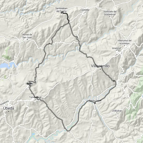 Miniaturní mapa "Road Adventure to Castillo de Sabiote" inspirace pro cyklisty v oblasti Andalucía, Spain. Vytvořeno pomocí plánovače tras Tarmacs.app