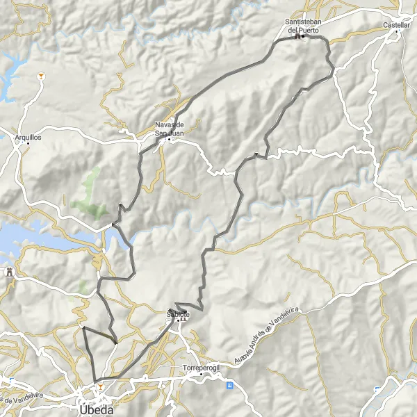 Miniatura mapy "Wyzwania na Szosach w okolicach Santisteban del Puerto" - trasy rowerowej w Andalucía, Spain. Wygenerowane przez planer tras rowerowych Tarmacs.app