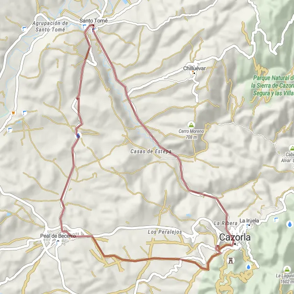 Miniatua del mapa de inspiración ciclista "Ruta de Grava a Cazorla" en Andalucía, Spain. Generado por Tarmacs.app planificador de rutas ciclistas