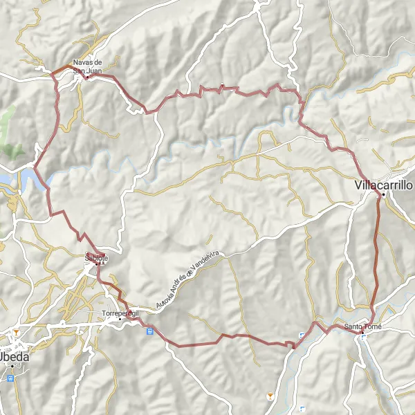 Miniatuurkaart van de fietsinspiratie "Epische graveltocht naar Villacarrillo" in Andalucía, Spain. Gemaakt door de Tarmacs.app fietsrouteplanner