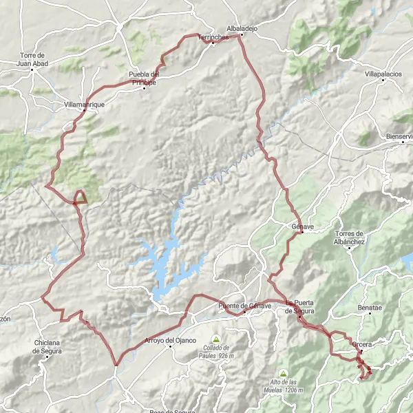 Miniaturní mapa "Cyklotrasa La Puerta de Segura a Segura de la Sierra" inspirace pro cyklisty v oblasti Andalucía, Spain. Vytvořeno pomocí plánovače tras Tarmacs.app