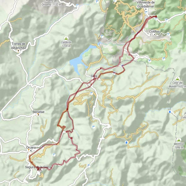 Miniaturní mapa "Gravelní trasa Peñalta - Castillo de Segura de la Sierra" inspirace pro cyklisty v oblasti Andalucía, Spain. Vytvořeno pomocí plánovače tras Tarmacs.app