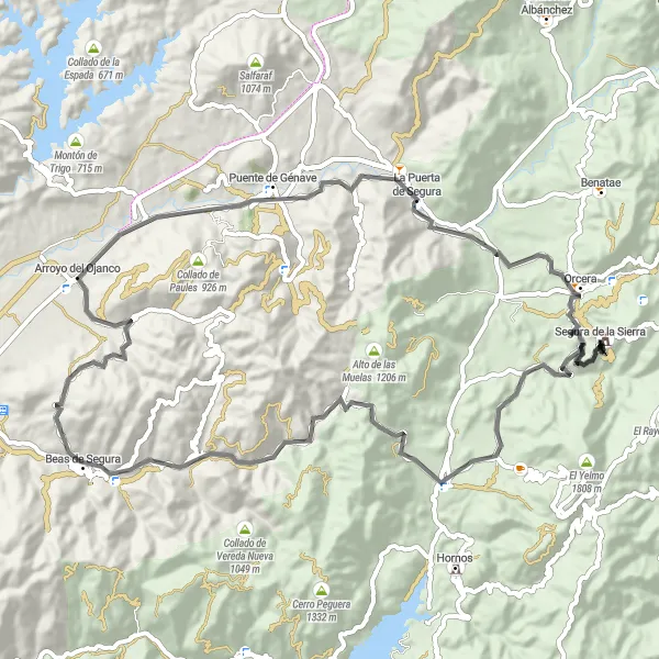 Miniatua del mapa de inspiración ciclista "Ruta de los Cerros Andaluces" en Andalucía, Spain. Generado por Tarmacs.app planificador de rutas ciclistas