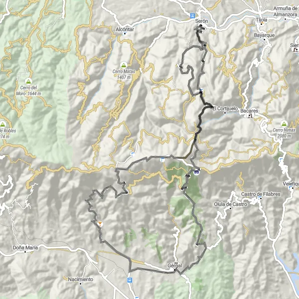 Map miniature of "Calar Alto Mountain Challenge" cycling inspiration in Andalucía, Spain. Generated by Tarmacs.app cycling route planner