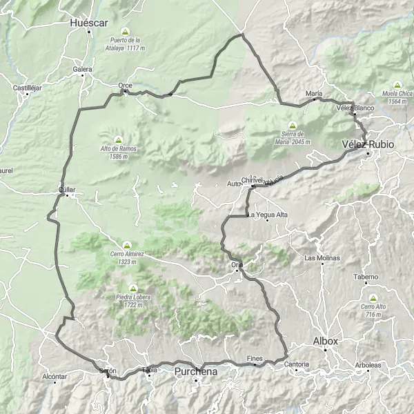 Miniaturní mapa "Okružní cyklotrasa Serón - Fines - Tíjola" inspirace pro cyklisty v oblasti Andalucía, Spain. Vytvořeno pomocí plánovače tras Tarmacs.app