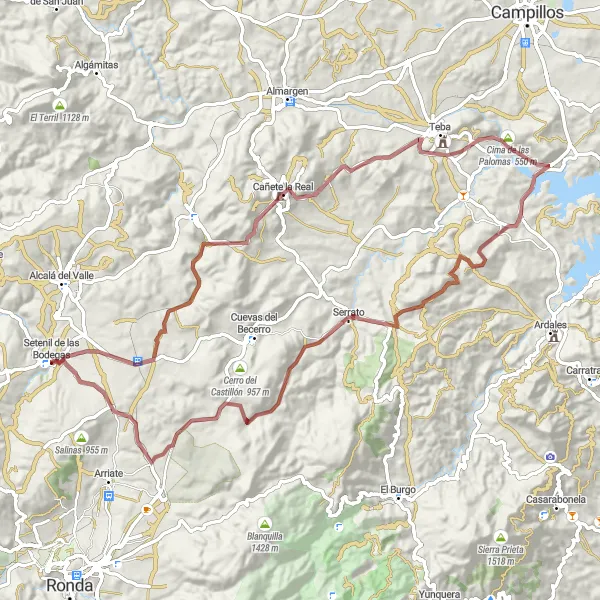 Miniatua del mapa de inspiración ciclista "Ruta de los Pueblos Blancos" en Andalucía, Spain. Generado por Tarmacs.app planificador de rutas ciclistas