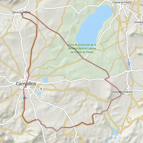 Miniatua del mapa de inspiración ciclista "Aventura por Bobadilla Estación y Campillos" en Andalucía, Spain. Generado por Tarmacs.app planificador de rutas ciclistas