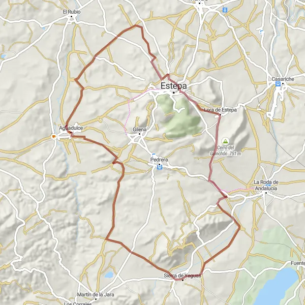 Miniatua del mapa de inspiración ciclista "Ruta de la Sierra Desafío Gravel" en Andalucía, Spain. Generado por Tarmacs.app planificador de rutas ciclistas