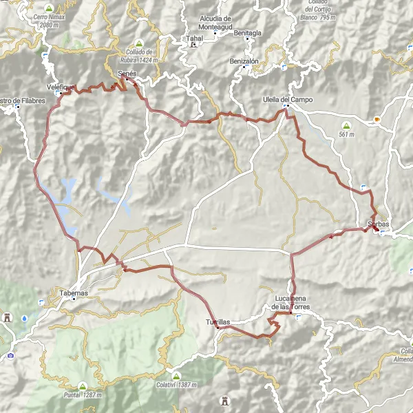 Miniatua del mapa de inspiración ciclista "Ruta Gravel a Quijiliana y Velefique" en Andalucía, Spain. Generado por Tarmacs.app planificador de rutas ciclistas
