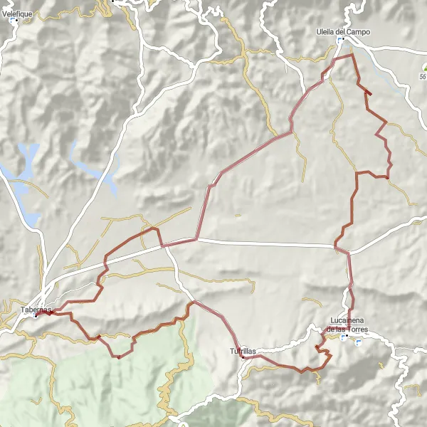 Miniatura della mappa di ispirazione al ciclismo "Tra Deserto e Montagna" nella regione di Andalucía, Spain. Generata da Tarmacs.app, pianificatore di rotte ciclistiche