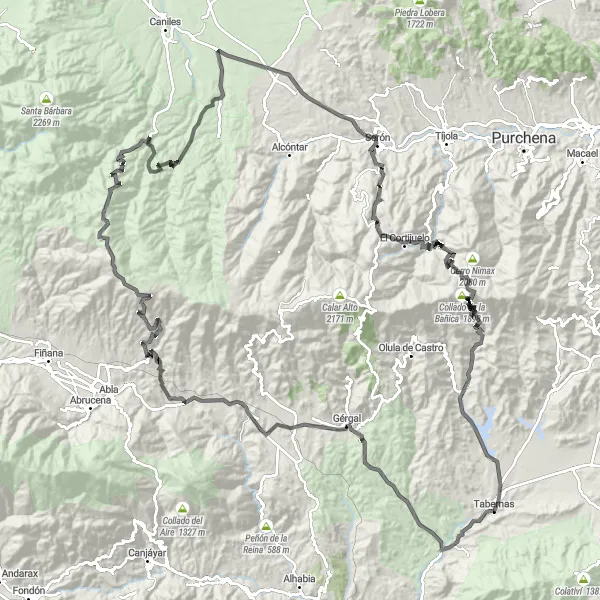 Miniatura della mappa di ispirazione al ciclismo "Sfida Epica in Montagna" nella regione di Andalucía, Spain. Generata da Tarmacs.app, pianificatore di rotte ciclistiche