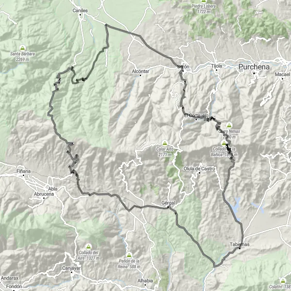 Karten-Miniaturansicht der Radinspiration "Herausforderung El Cóndor" in Andalucía, Spain. Erstellt vom Tarmacs.app-Routenplaner für Radtouren