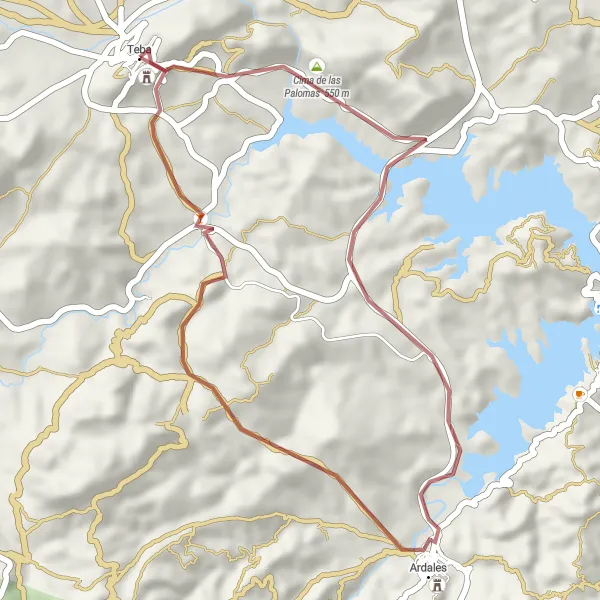 Miniatura della mappa di ispirazione al ciclismo "Tour in bicicletta alla scoperta di Teba e Ardales" nella regione di Andalucía, Spain. Generata da Tarmacs.app, pianificatore di rotte ciclistiche