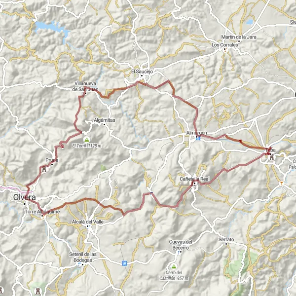 Miniatuurkaart van de fietsinspiratie "Gravel route naar Teba" in Andalucía, Spain. Gemaakt door de Tarmacs.app fietsrouteplanner