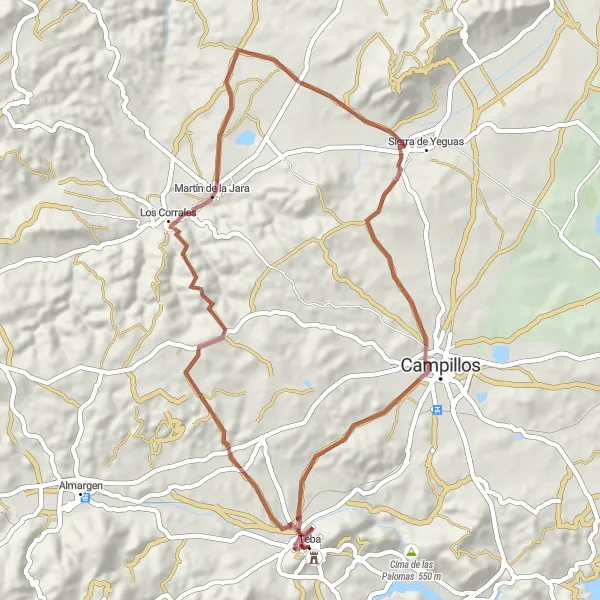 Miniatuurkaart van de fietsinspiratie "Gravel Route Teba - Teba" in Andalucía, Spain. Gemaakt door de Tarmacs.app fietsrouteplanner
