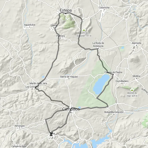 Miniatua del mapa de inspiración ciclista "Ruta de los Marqueses" en Andalucía, Spain. Generado por Tarmacs.app planificador de rutas ciclistas