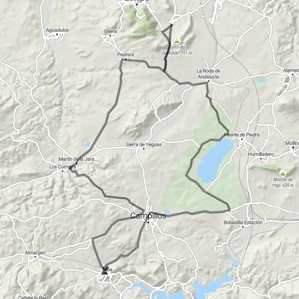 Miniatua del mapa de inspiración ciclista "Ruta de las Aves" en Andalucía, Spain. Generado por Tarmacs.app planificador de rutas ciclistas