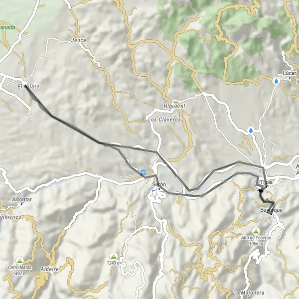 Miniaturní mapa "Okružní cyklistická trasa od Tíjoly" inspirace pro cyklisty v oblasti Andalucía, Spain. Vytvořeno pomocí plánovače tras Tarmacs.app