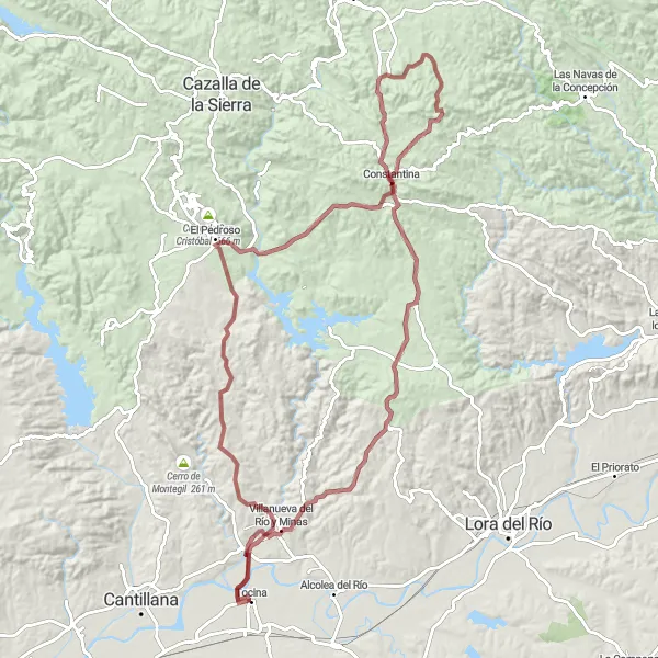 Miniaturní mapa "Z Tocina na kole do Villanueva del Río y Minas" inspirace pro cyklisty v oblasti Andalucía, Spain. Vytvořeno pomocí plánovače tras Tarmacs.app
