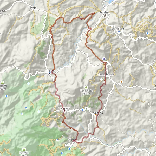 Miniatuurkaart van de fietsinspiratie "Gravel avontuur van Tolox naar Alozaina" in Andalucía, Spain. Gemaakt door de Tarmacs.app fietsrouteplanner