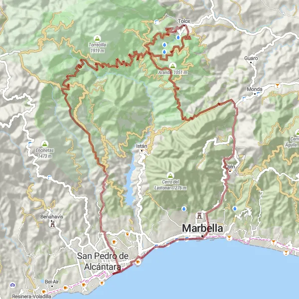 Miniatua del mapa de inspiración ciclista "Ruta única por La Rejía, Marbella y El Castillejo" en Andalucía, Spain. Generado por Tarmacs.app planificador de rutas ciclistas