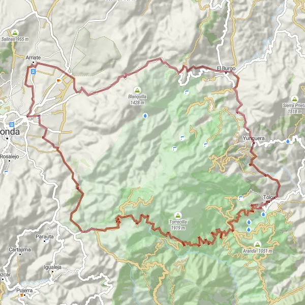 Miniatuurkaart van de fietsinspiratie "Arriate Hilltop Adventure" in Andalucía, Spain. Gemaakt door de Tarmacs.app fietsrouteplanner