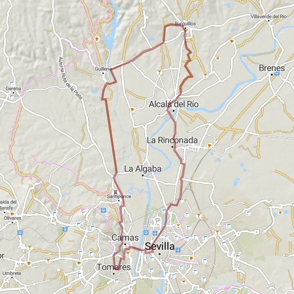 Miniatura mapy "Gravel Tomares - Tomares loop" - trasy rowerowej w Andalucía, Spain. Wygenerowane przez planer tras rowerowych Tarmacs.app