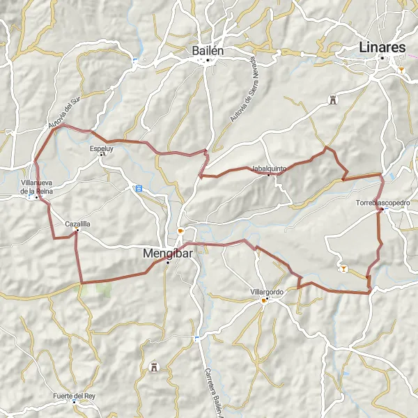 Miniature de la carte de l'inspiration cycliste "Exploration des sentiers gravel de Jaén" dans la Andalucía, Spain. Générée par le planificateur d'itinéraire cycliste Tarmacs.app