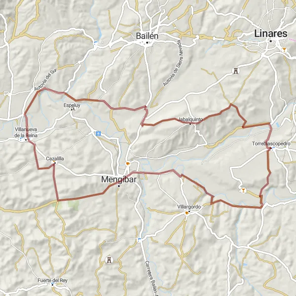 Map miniature of "Gravel Adventure to Vados de Torralba" cycling inspiration in Andalucía, Spain. Generated by Tarmacs.app cycling route planner