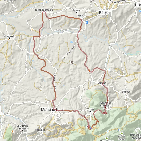Miniatura della mappa di ispirazione al ciclismo "Gravel sulle colline di Andalucía" nella regione di Andalucía, Spain. Generata da Tarmacs.app, pianificatore di rotte ciclistiche