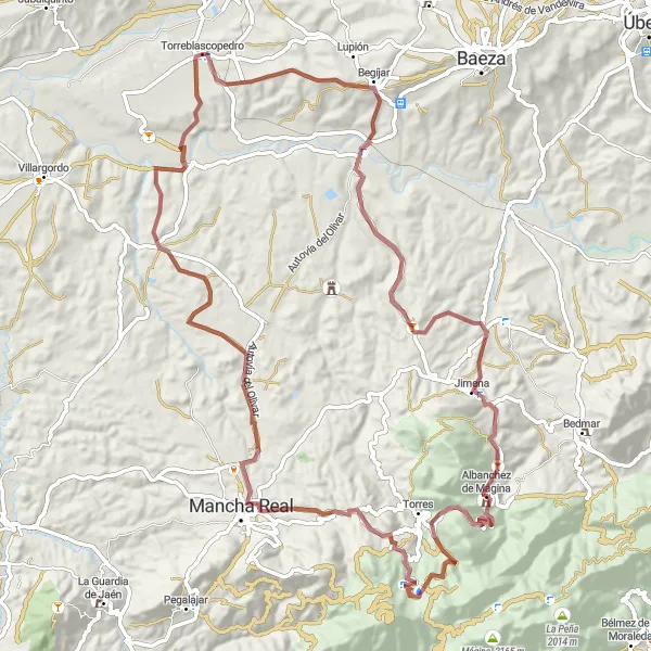 Map miniature of "The Ultimate Gravel Challenge" cycling inspiration in Andalucía, Spain. Generated by Tarmacs.app cycling route planner