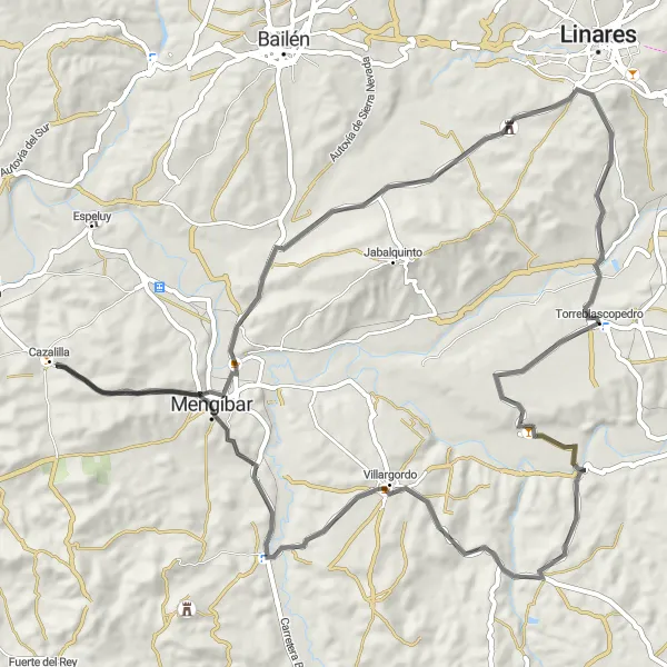 Miniatura della mappa di ispirazione al ciclismo "La Strada del Rio" nella regione di Andalucía, Spain. Generata da Tarmacs.app, pianificatore di rotte ciclistiche