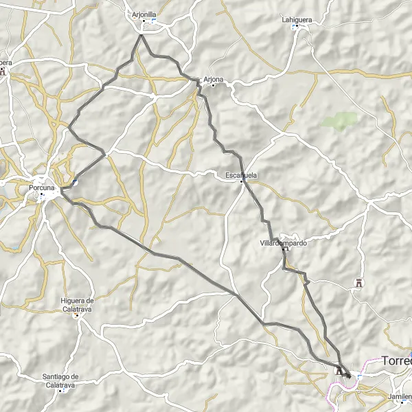 Karten-Miniaturansicht der Radinspiration "Schlösserroute mit atemberaubenden Ausblicken" in Andalucía, Spain. Erstellt vom Tarmacs.app-Routenplaner für Radtouren