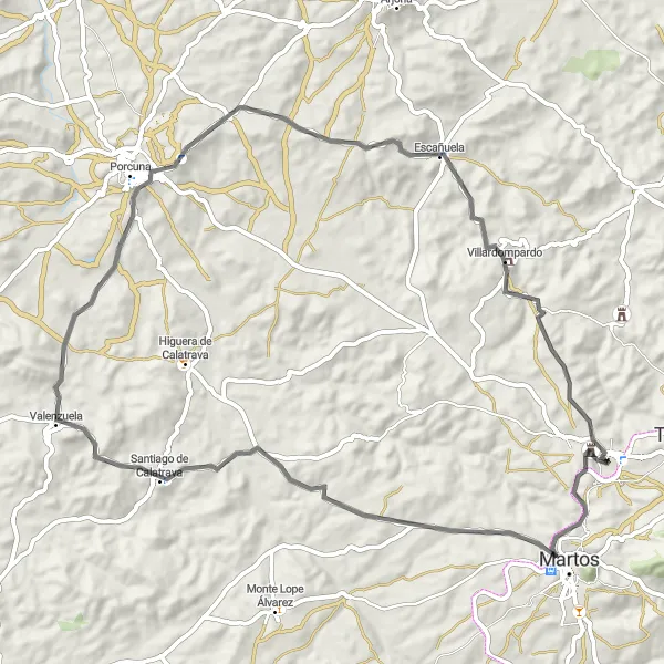 Miniatura mapy "Trasa przez Valenzuela i Mirador de la Redonda" - trasy rowerowej w Andalucía, Spain. Wygenerowane przez planer tras rowerowych Tarmacs.app