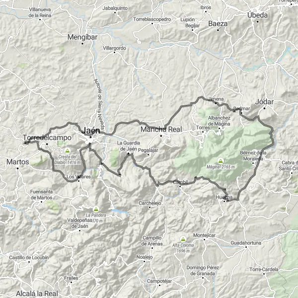 Karten-Miniaturansicht der Radinspiration "Straßenroute entlang der Schlösser von Jaén" in Andalucía, Spain. Erstellt vom Tarmacs.app-Routenplaner für Radtouren