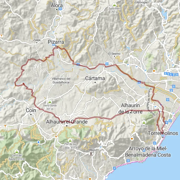 Miniatura mapy "Trasa gravelowa przez Alhaurín de la Torre i Pizarra" - trasy rowerowej w Andalucía, Spain. Wygenerowane przez planer tras rowerowych Tarmacs.app