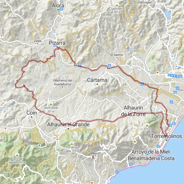 Miniatuurkaart van de fietsinspiratie "Gravel route naar Alhaurín de la Torre" in Andalucía, Spain. Gemaakt door de Tarmacs.app fietsrouteplanner