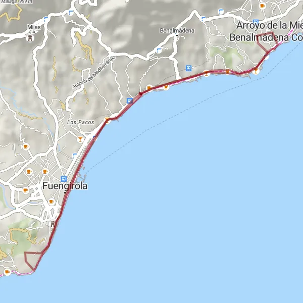 Map miniature of "Exploring Beaches and Castles" cycling inspiration in Andalucía, Spain. Generated by Tarmacs.app cycling route planner