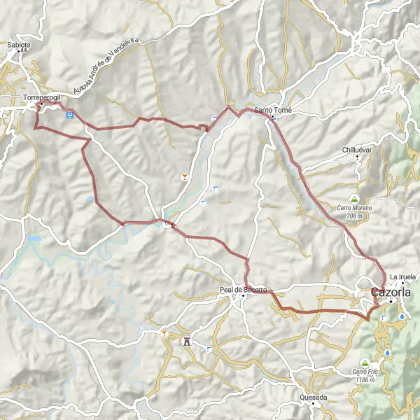 Miniaturní mapa "Gravelová trasa přes Cazorlu a Balcón del Pintor Zabaleta" inspirace pro cyklisty v oblasti Andalucía, Spain. Vytvořeno pomocí plánovače tras Tarmacs.app