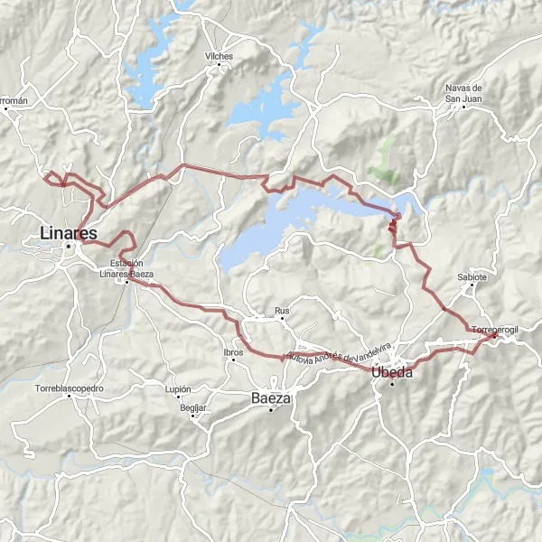 Miniaturní mapa "Gravelová trasa přes Mirador de San Francisco a Casa de Pajares" inspirace pro cyklisty v oblasti Andalucía, Spain. Vytvořeno pomocí plánovače tras Tarmacs.app