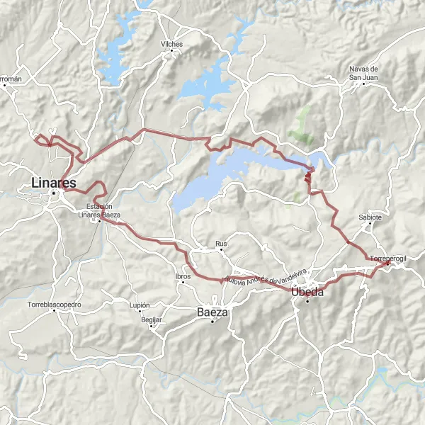 Miniatura della mappa di ispirazione al ciclismo "Esplorazione storica e naturale in bicicletta da Torreperogil" nella regione di Andalucía, Spain. Generata da Tarmacs.app, pianificatore di rotte ciclistiche