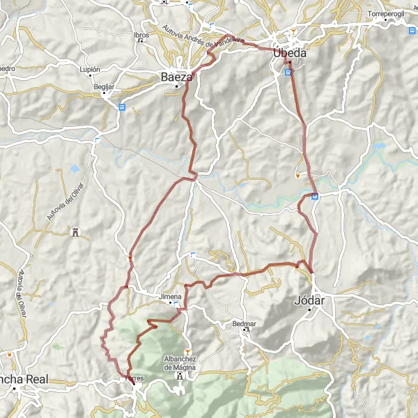 Map miniature of "Gravel Adventure" cycling inspiration in Andalucía, Spain. Generated by Tarmacs.app cycling route planner