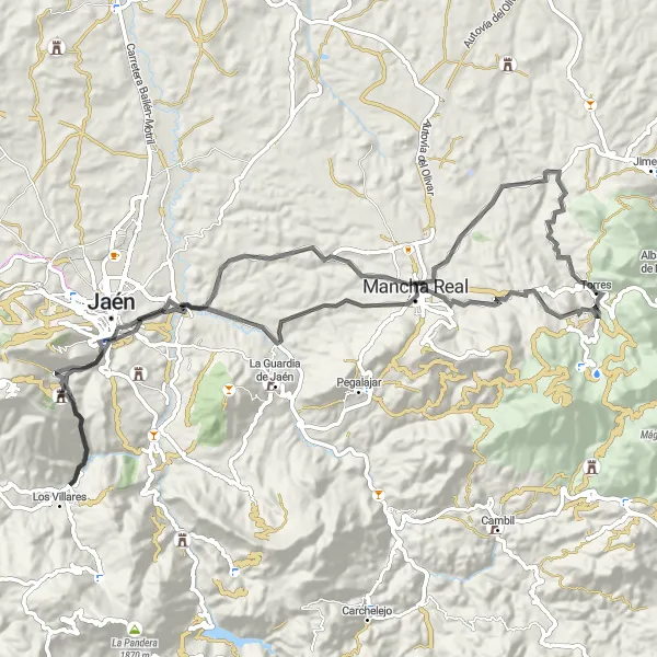Miniatura della mappa di ispirazione al ciclismo "Avventura sulle colline andaluse" nella regione di Andalucía, Spain. Generata da Tarmacs.app, pianificatore di rotte ciclistiche