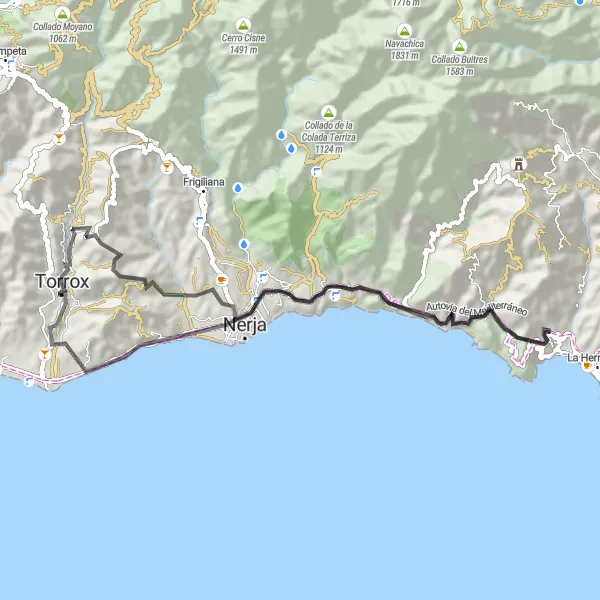 Miniatuurkaart van de fietsinspiratie "Rondrit naar Ruinas de Garitas de Vigilancia" in Andalucía, Spain. Gemaakt door de Tarmacs.app fietsrouteplanner