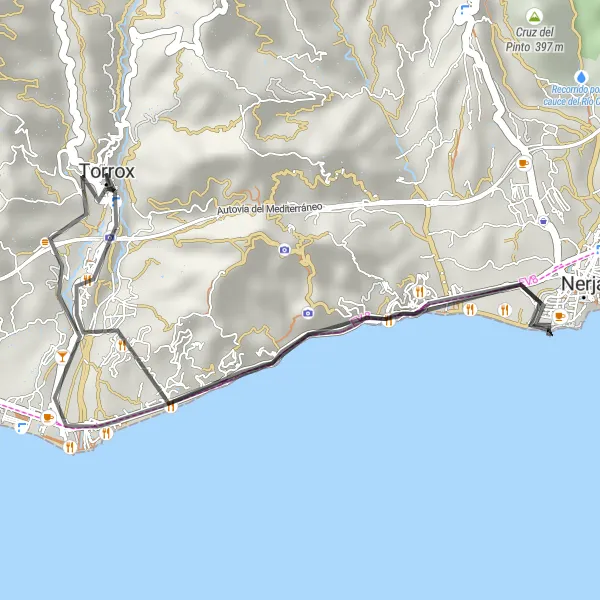 Miniature de la carte de l'inspiration cycliste "Route panoramique de Torrox à Nerja" dans la Andalucía, Spain. Générée par le planificateur d'itinéraire cycliste Tarmacs.app