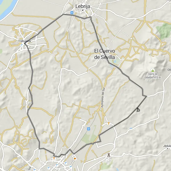 Map miniature of "The Historic Route" cycling inspiration in Andalucía, Spain. Generated by Tarmacs.app cycling route planner