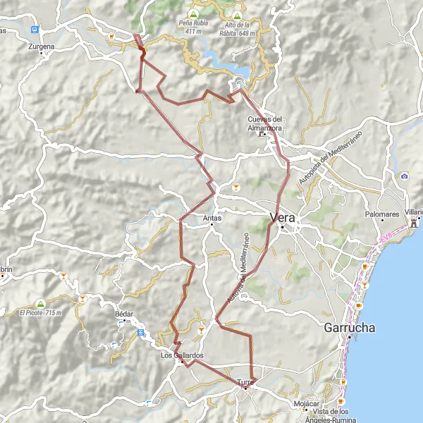 Miniatuurkaart van de fietsinspiratie "De Grind fietsroute rond Turre" in Andalucía, Spain. Gemaakt door de Tarmacs.app fietsrouteplanner