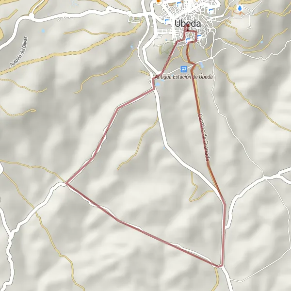 Map miniature of "The Gravel Trails of Úbeda" cycling inspiration in Andalucía, Spain. Generated by Tarmacs.app cycling route planner